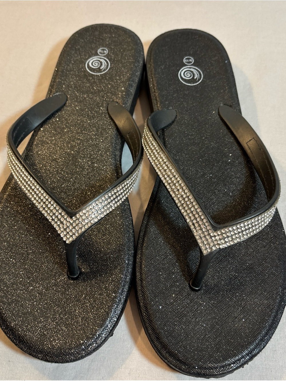 Black Ribbed Sole Flip-Flop Sandals
